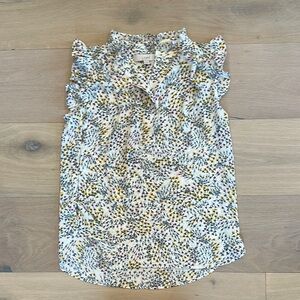 LOFT Cream Ruffled Notched Collar Blouse